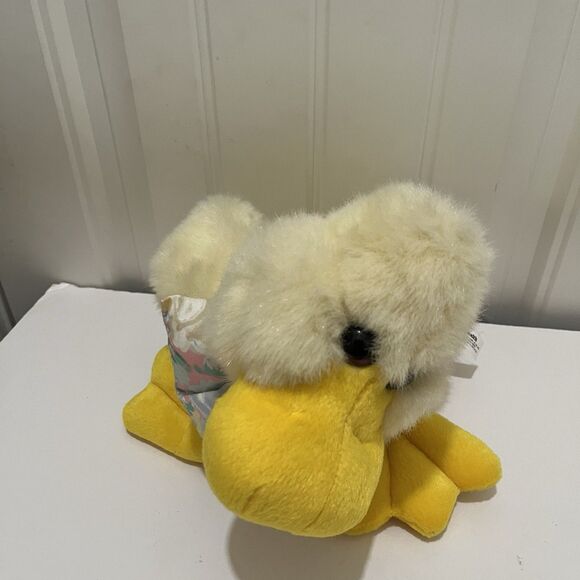 Vintage Commonwealth Pale Yellow Duck Plush 11" Stuffed Animal Easter Floral Bow - Picture 2 of 10